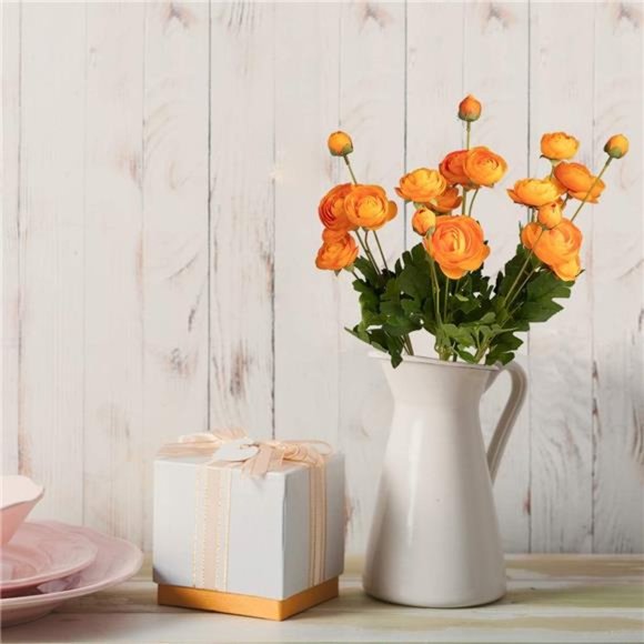 Artificial Silk Flowers Persian Ranunculus(Asian Buttercup 5 Bundles) (Orange) - Picture 5 of 6